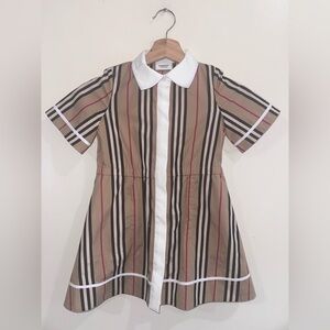 Burberry Kids Dress in Tan and Black Stripes